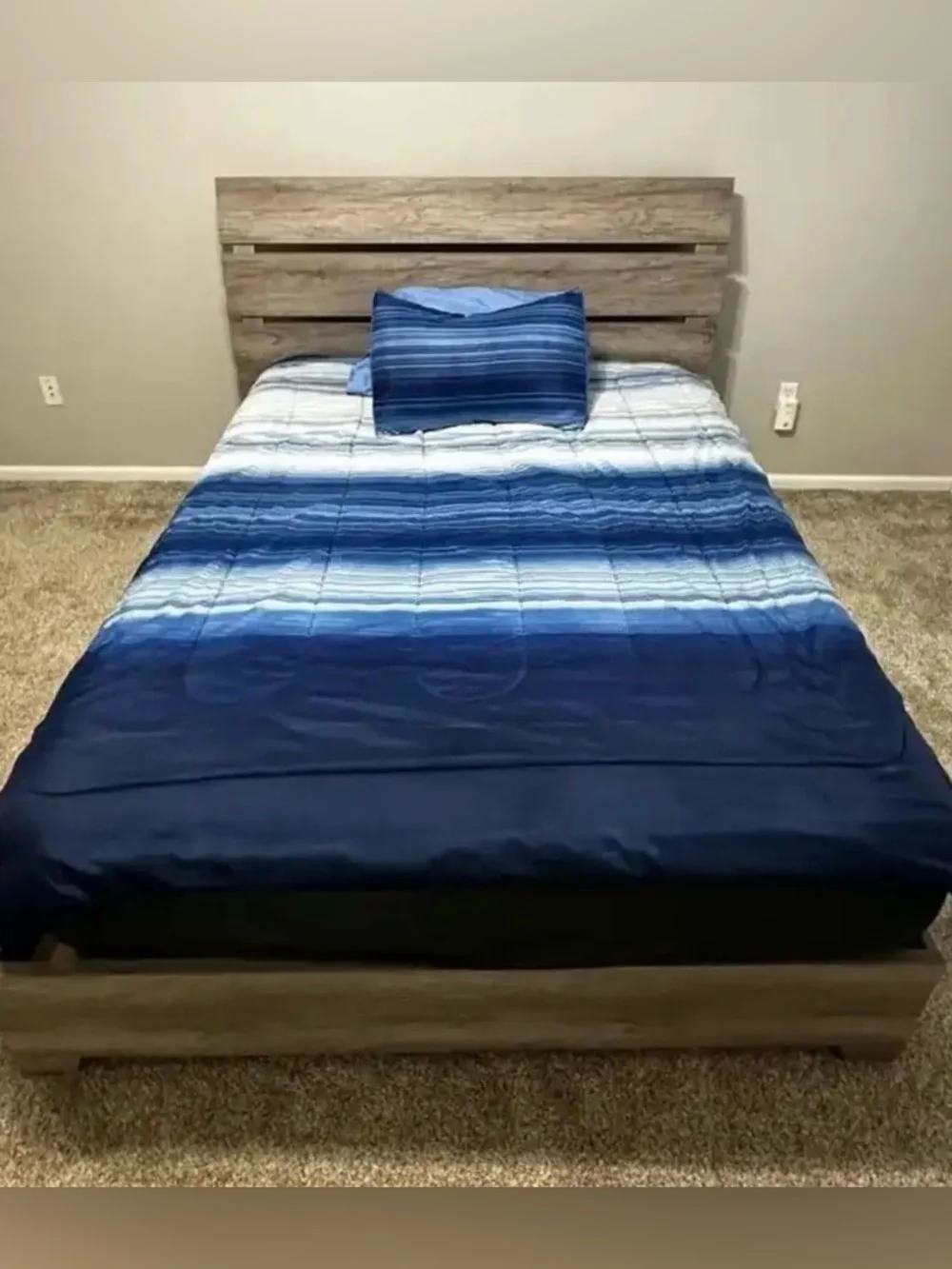 Twin Blue Striped Comforter and Sham Set Bedding 72